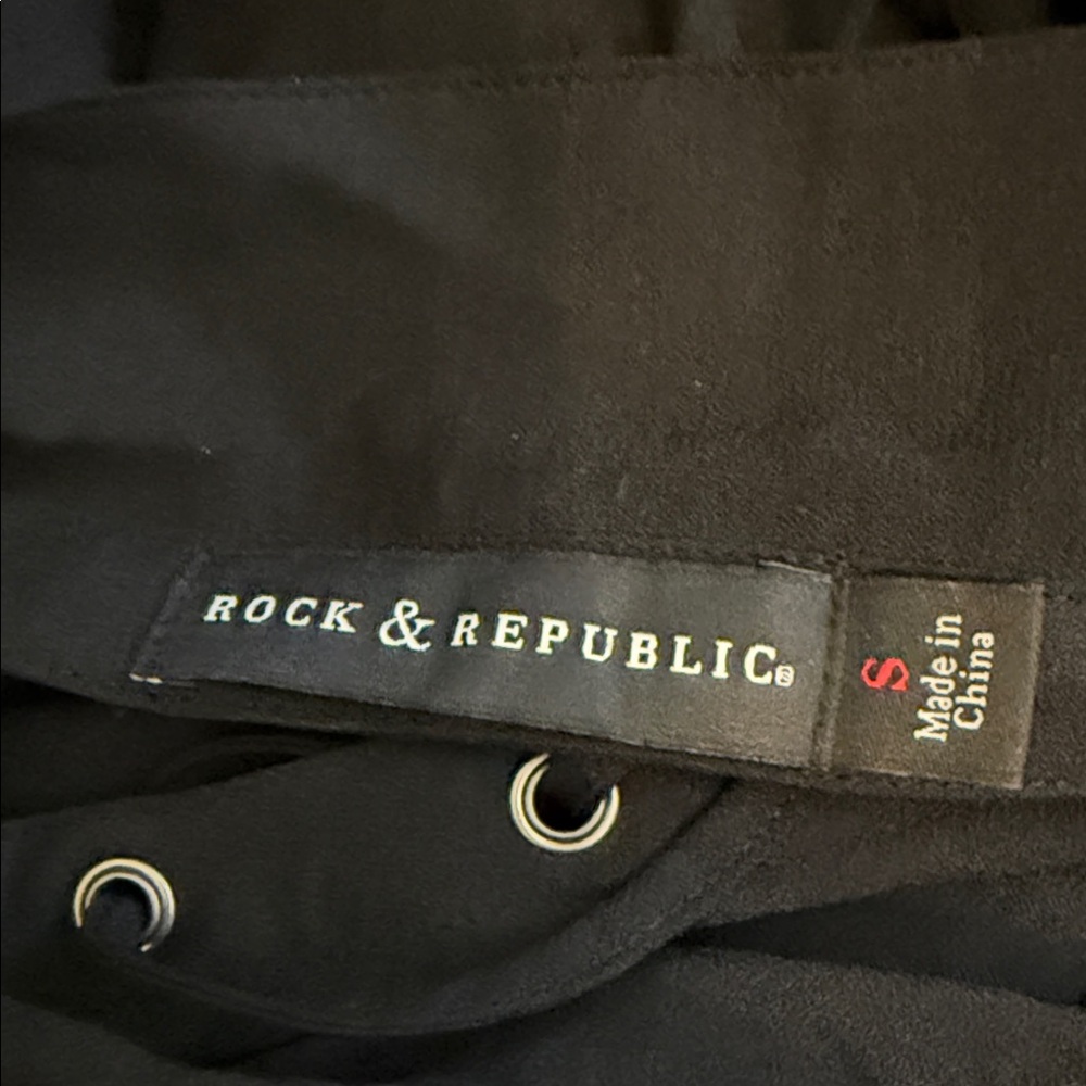 Rock & Republic Top Black Lace Up Sexy Front Back Keyhole Roll Tab Long Sleeves - Picture 3 of 5